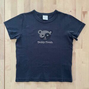 Teddy Fresh Women's Black T-Shirt with Rhinestone Teddy Bear size XS